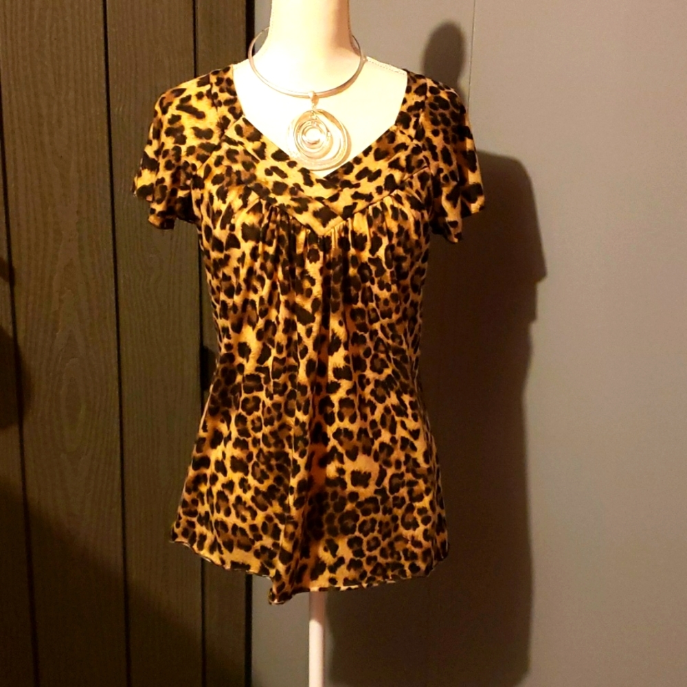 Perception Concept Lady's Brown/Black Animal Print Double V Bodice Lady's Shirt